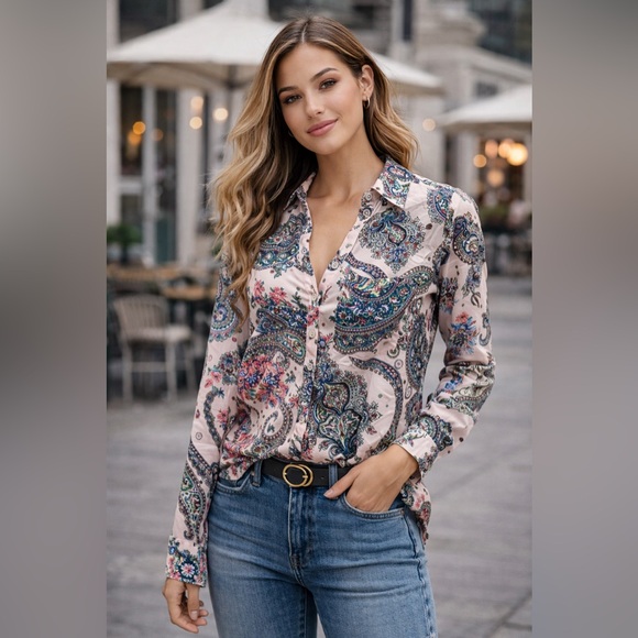 Express Tops - Express Multicolor Paisley Button Down Shirt